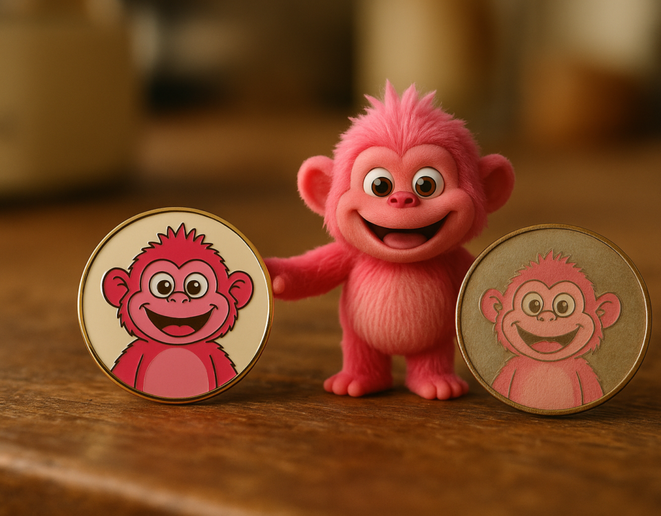 Two enamel pins side by side, one flat and glossy, one visibly ridged